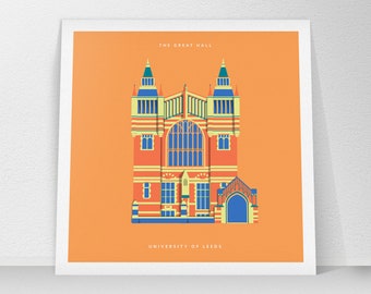 Leeds Great Hall, University of Leeds, Graduation, Mini Art Print (148mm Square), Student Graduation Gift, Yorkshire