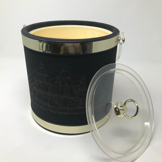1980s Vintage Insulated Nautical Ice Bucket with Golden Ship Etsy