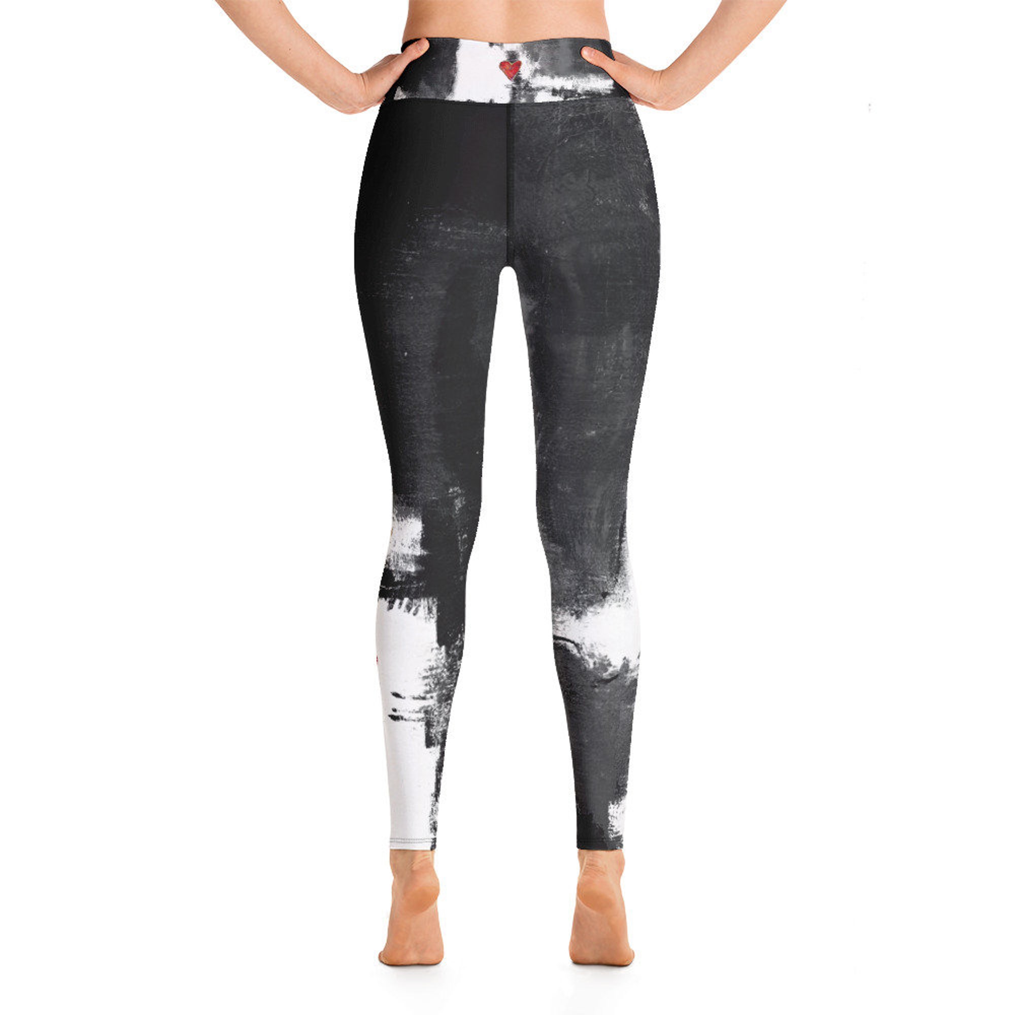 Abstract Woman Black and White with Red Hearts High-Waist Leggings