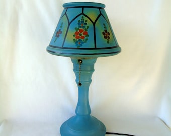 Tiffin / U.S. Glass Hand Painted Novel &quot;Portable&quot; Lamp