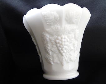 Westmoreland Paneled Grape Milk Glass Belled Flower Pot