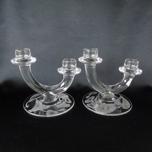Fostoria Morning Glory Carving No. 6023 Double Candle Holders