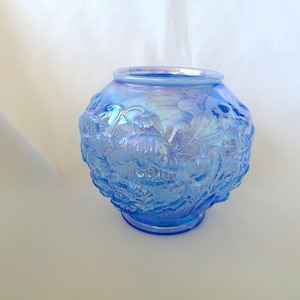 Fenton Provincial Blue Opalescent Carnival Poppy Rose Bowl for Singleton Bailey