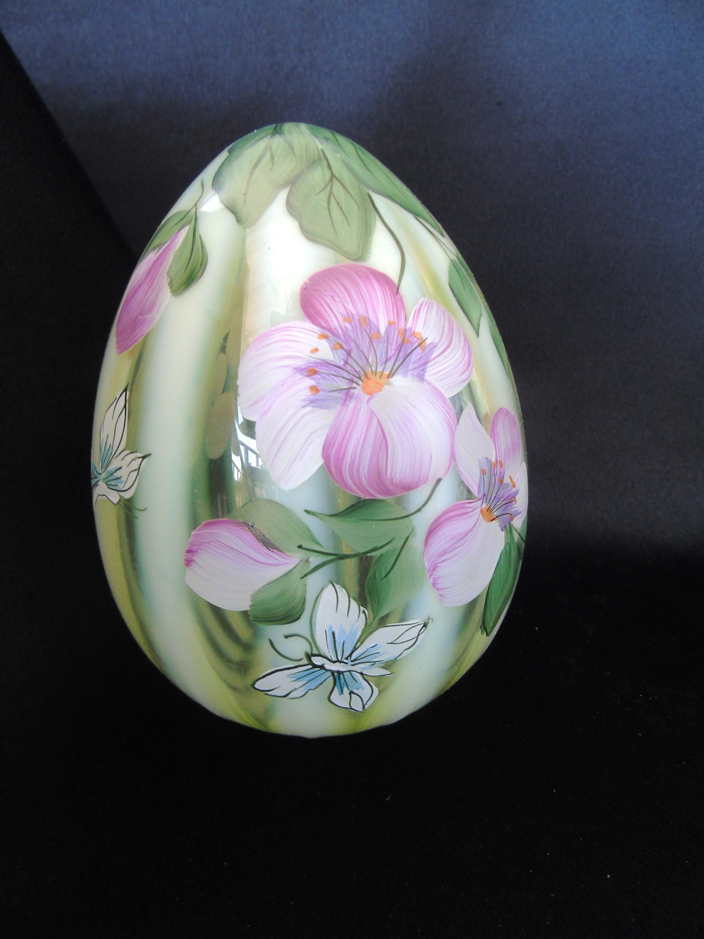 Fenton Ltd. FAGCA TO Vaseline Decorated 5" Blown Egg