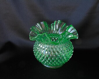 Rare Fenton Plain Green No. 389 DC 5&quot; Hobnail Vase
