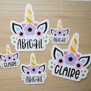 Unicorn Water-Resistant Name Stickers - Kids Name Labels, Laptop Bottle Decal, School Stickers, Daycare Labels, Personalized Gift