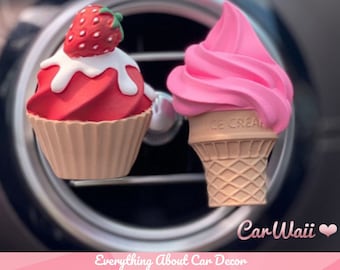 CARWAII Cream Cone Car Air Freshener/Car Freshies/Clay Diffuser/Plaster Diffuser/Kawaii Car Accessories/Vent Clip/Car Decals for Women