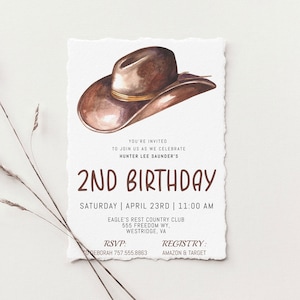 Watercolor Cowboy Hat Birthday Invitation | Western Birthday Invitation | Country Birthday | Rodeo | Toddler Birthday | Cowboy Birthday