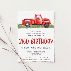 Watercolor Classic Truck Birthday Invitation | Baby Boy | Farm Truck | Classic Red Truck | Vintage Truck | Country Birthday | Vintage Truck