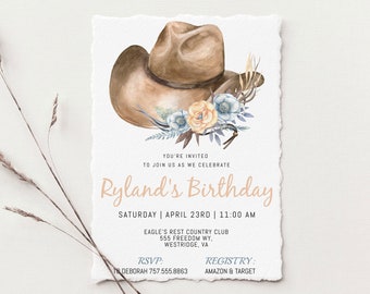 Cowgirl Hat Birthday Invitation | Editable Western Birthday | Birthday Girl | Cowgirl Invitation | Farm | Horse Birthday | Floral Country