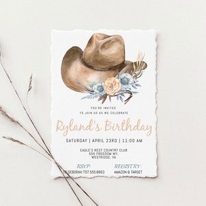 Cowgirl Hat Birthday Invitation | Editable Western Birthday | Birthday Girl | Cowgirl Invitation | Farm | Horse Birthday | Floral Country