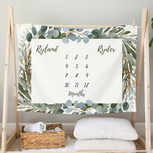 Custom Floral Twin Milestone Blanket | Twin Milestone Blanket | Growth Tracker | Monthly Blanket | Twin Gift | Twin Baby Shower Gift | Ivy