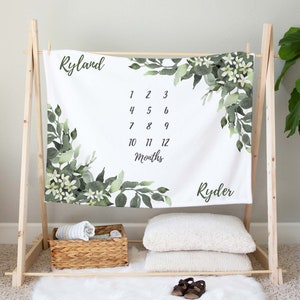 Custom Floral Twin Milestone Blanket | Twin Milestone Blanket | Growth Tracker | Monthly Blanket | Twin Gift | Twin Baby Shower Gift | Ivy