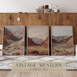 Conjunto de arte de pared vintage de las Lamentaciones / Habitación infantil de vaqueros / Habitación infantil del oeste / Habitación infantil de rodeo / Caballo / Campestre / Habitación infantil vintage / Arte infantil