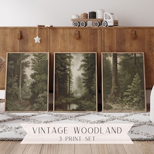 Juego de arte de pared de bosque vintage / Guardería de bosque / Guardería vintage / Guardería al aire libre / Bosques / Caza / Láminas de guardería vintage / Vintage