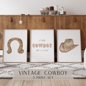 Cowboy Wall Art Set | Cowboy Nursery | Western Nursery | Rodeo Nursery | Horse | Country | Horseshoe | Cowboy Quote | Vintage | Poster Print