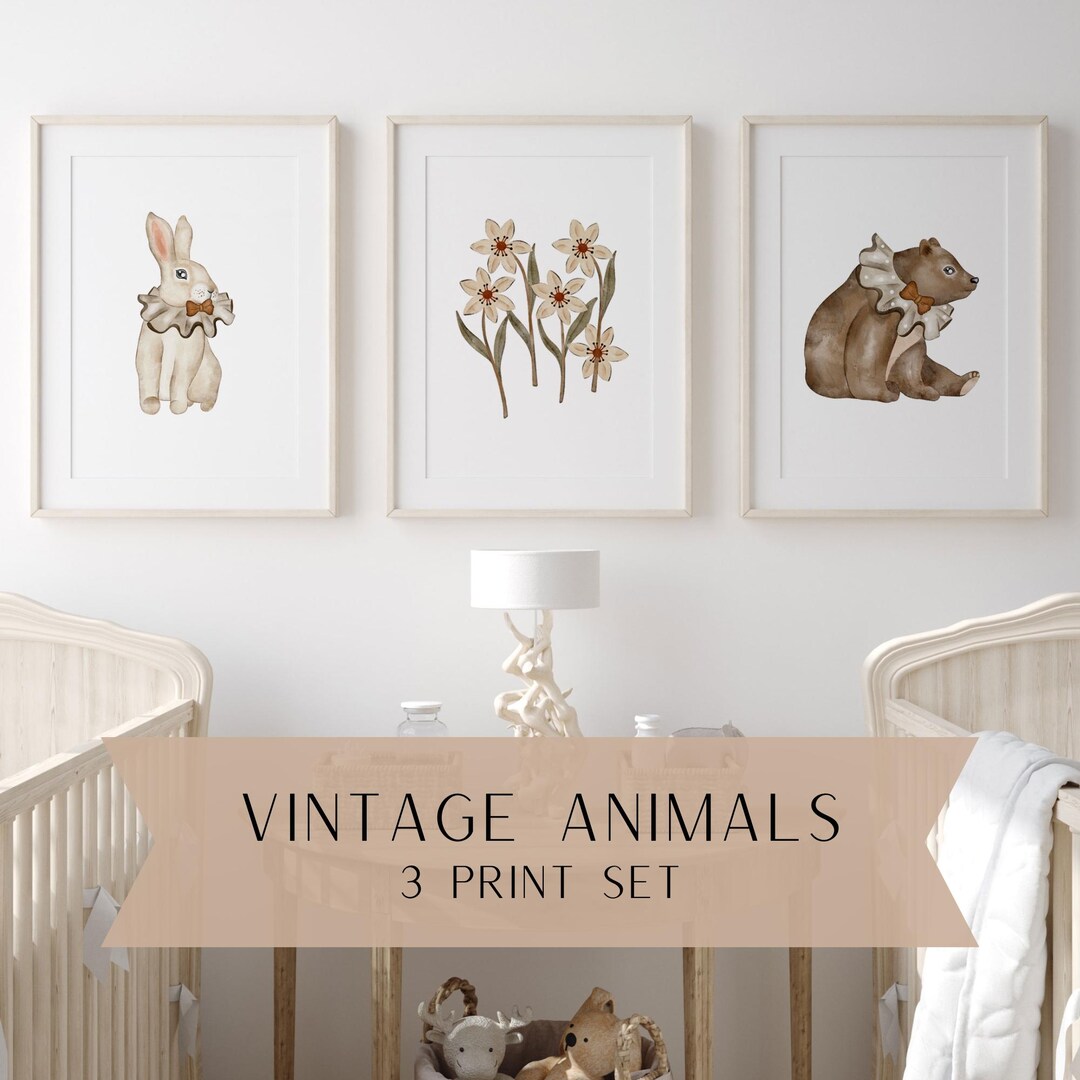 Vintage Nursery Wall Art Set | Antique Animal Nursery | Vintage Nursery ...