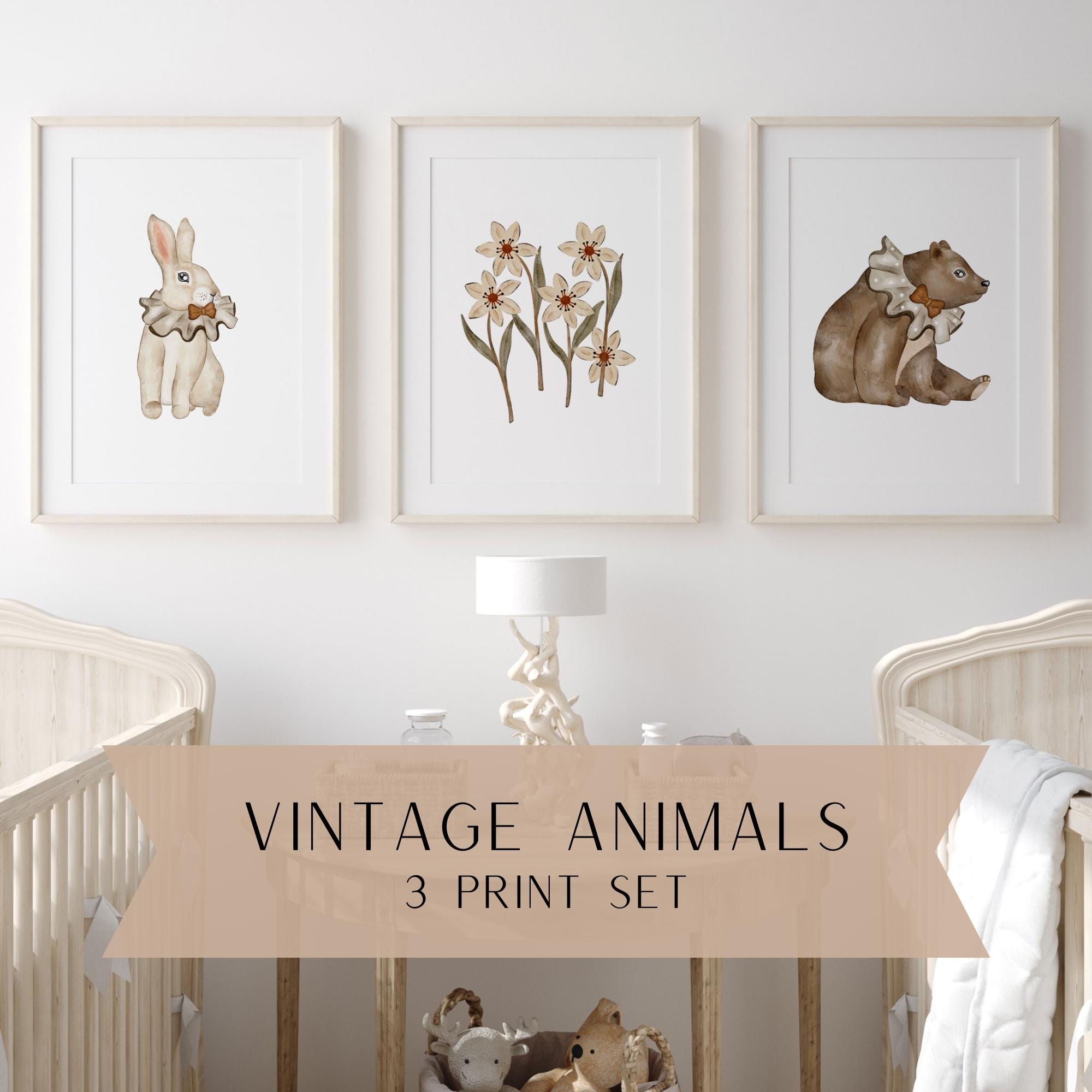 Vintage Nursery Wall Art Set | Antique Animal Nursery | Vintage Nursery ...