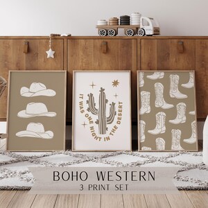 Boho Western Wall Art Set | Boho Cowboy Cowgirl | Neutral Western | Poster Prints | Western Nursery Wall Art | Boho | Country | Barnyard