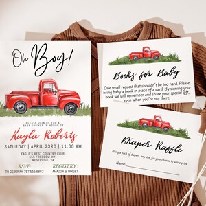 Watercolor Classic Truck Baby Shower Invitation Set | Baby Boy | Farm Truck | Classic Red Truck | Vintage Truck | Country Baby Shower