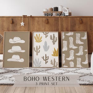 Boho Western Wall Art Set | Boho Cowboy Cowgirl | Neutral Western | Poster Prints | Western Nursery Wall Art | Boho | Country | Barnyard