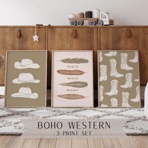 Boho Western Wall Art Set | Boho Cowboy Cowgirl | Neutral Western | Poster Prints | Western Nursery Wall Art | Boho | Country | Barnyard
