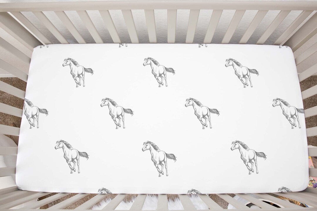 Horse Fitted Crib Sheet Farm Crib Sheet Horse Crib Sheet Cowgirl Cowboy Gray Brown Etsy