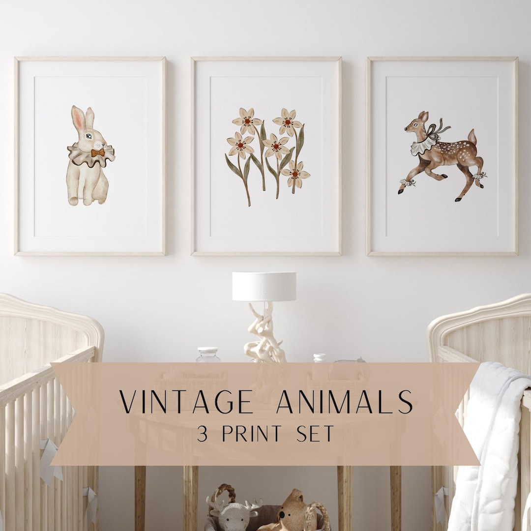 Vintage Nursery Wall Art Set | Antique Animal Nursery | Vintage Nursery ...