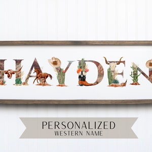 Personalized Western Name Wall Art | Custom Name | Western Nursery | Cowboy Nursery | Rodeo Nursery | Horse | Country | Barnyard | Name