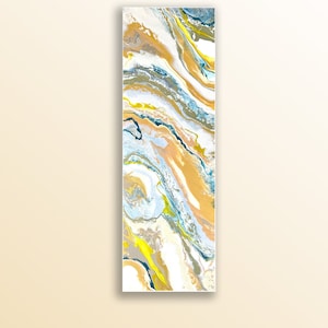 12x36 Abstract Acrylic Pour Painting – Large Modern Gold and Blue Wall Art on Canvas – Original Fluid Art