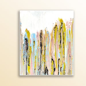 Gold Blue Green Fluid Art Painting – Original Abstract Acrylic Pour on Stretched Canvas – Modern Wall Decor