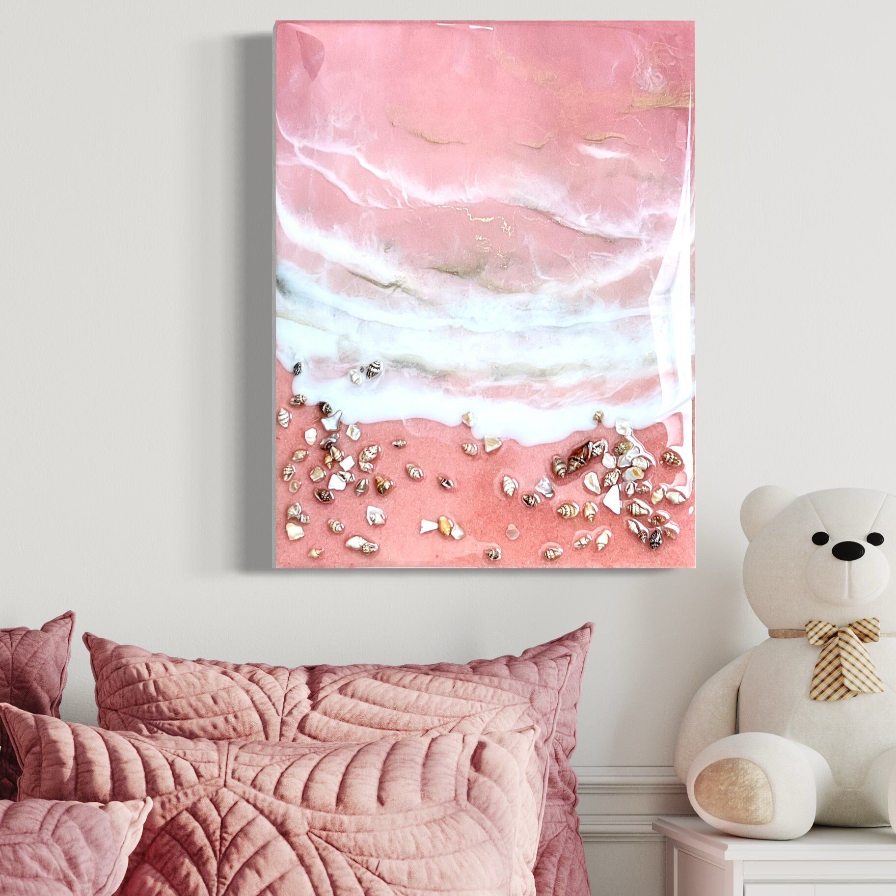 レジンアート(Pink Ocean・Frame type・690×290) Pink Ocean Resin Painting: 11x14 Beach Wall Art - Etsy Israel