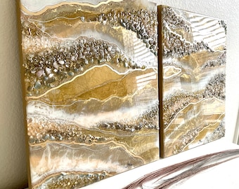 Custom Geode Resin Wall Art: Quartz Amethyst Crystals, Hand-Painted Wood Canvas
