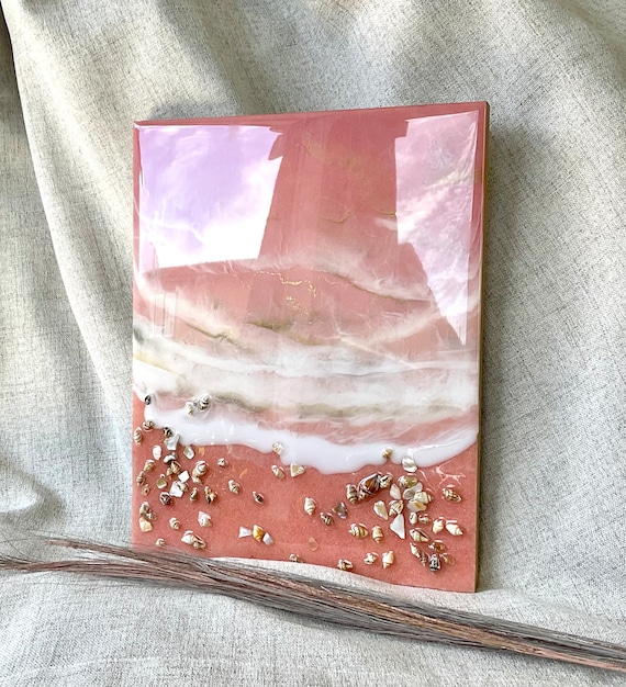 Pink Ocean Resin Painting: 11x14 Beach Wall Art - Etsy