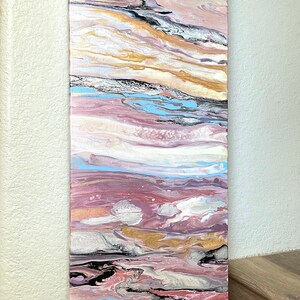12x36 Abstract Acrylic Pour Painting – Large Modern Gold and Blue Wall Art on Canvas – Original Fluid Art