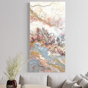 15x30 Abstract Acrylic Pour Painting – Original Fluid Art on Canvas – Modern Hand-Painted Wall Decor