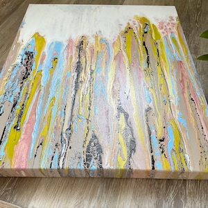 20x24 inch. Fluid Art Painting, Acrylic pour painting Modern Abstract Wall Art ,Gold Blue Green Fluid Art. Original Pour Painting.