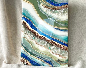 Aangepaste kunst aan de muur hars met geode: kwarts en amethistkristallen