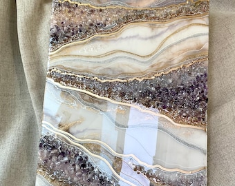 Custom Geode Resin Wall Art: Quartz & Amethyst Crystals
