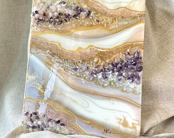 Custom Geode Resin Wall Art: Quartz & Amethyst Crystals