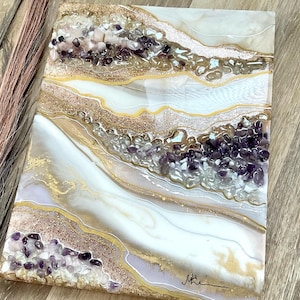 Custom Geode Resin Wall Art – Made to Order Painting with Quartz & Amethyst Crystals – Luxury Resin Wall Decor