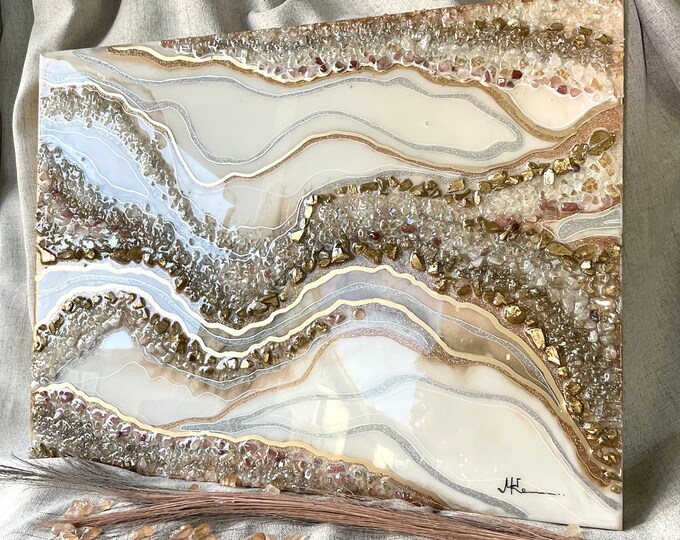 24x18 Inch White and Gold Resin Wall Art Decorated With Etsy