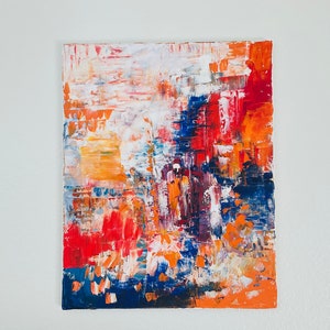 Original Oil Abstract Painting on Canvas: Red Orange Modern Wall Art (16x20 inch)