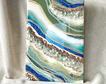 Kunst aan de muur met harsgeode: kristal- en kwartsepoxyschilderij, 12 x 14 inch
