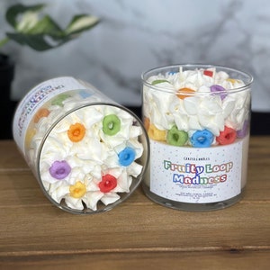 Fruity Loop Madness, Fruity Soy Candle, Cereal Candle, Cereal Lover, Whipped Topping, Fruit Loops Fragrance, Food Candle, Dessert Lovers