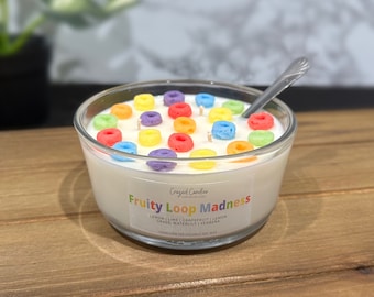 Fruit Loop Cereal Bowl Candle | Fruity Cereal Scent Candle | Nostalgic Breakfast Candle | Coconut Soy Wax Candle | Fun Novelty Candle Gift