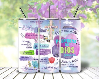 Emballage pour gobelet 20 oz Promesas de Dios : vers inspirants (numérique PNG)