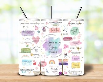 Promesas de Dios Tumbler Wrap: Bible Verses, Inspirational PNG (20OZ)