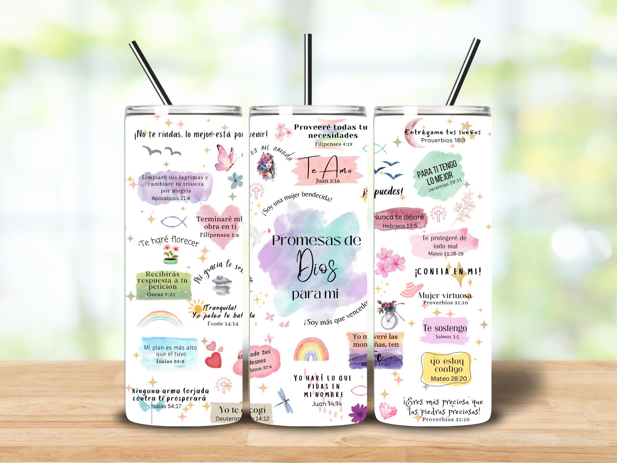 Promesas de Dios Sublimation PNG, 20OZ Becher Sublimation Wrap, Versiculos Bibliocos PNG Wrap, inspirierender digitaler PNG Becher,