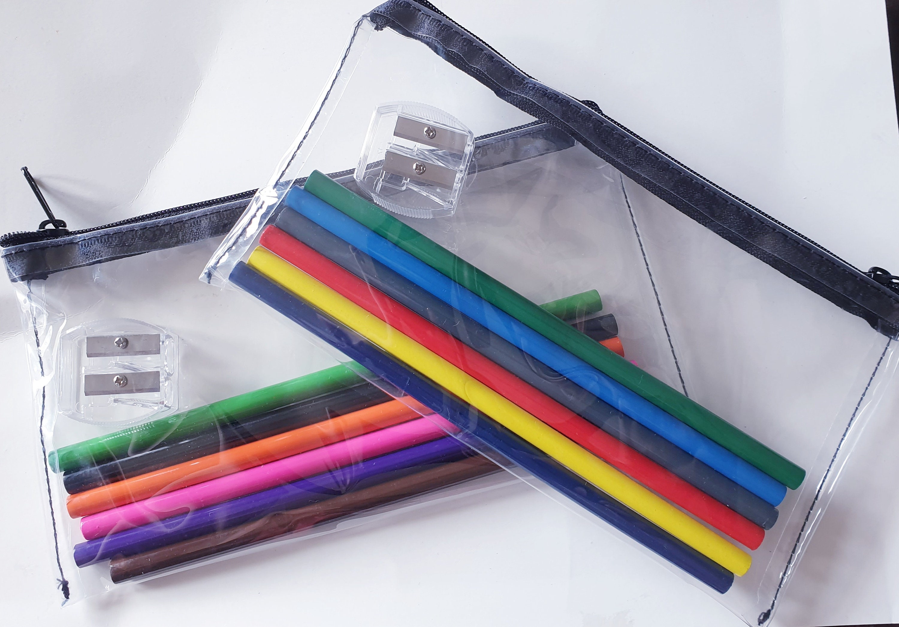 Pencil case with coloured pencils & sharpener Etsy